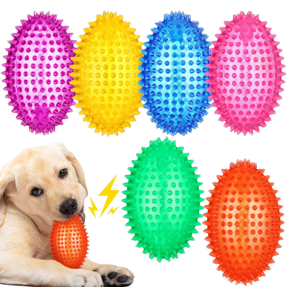Gemscream spiky-squeaker football dog toy close-up for engaging fetch.