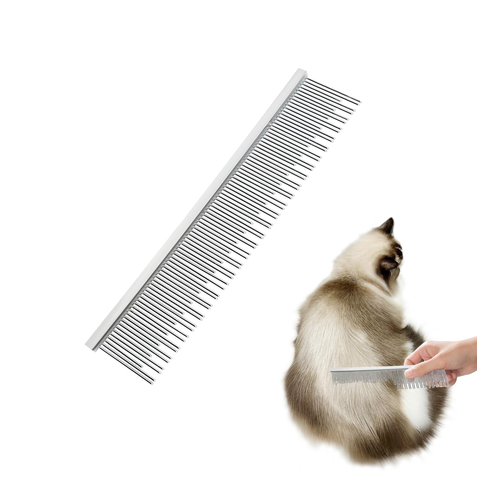 Generic 6inch stainless steel pet comb teeth closeup showing smooth detangling action for comfortable grooming