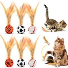 Generic 6-pack packaging of interactive cat ball toys in bright colors for indoor play.