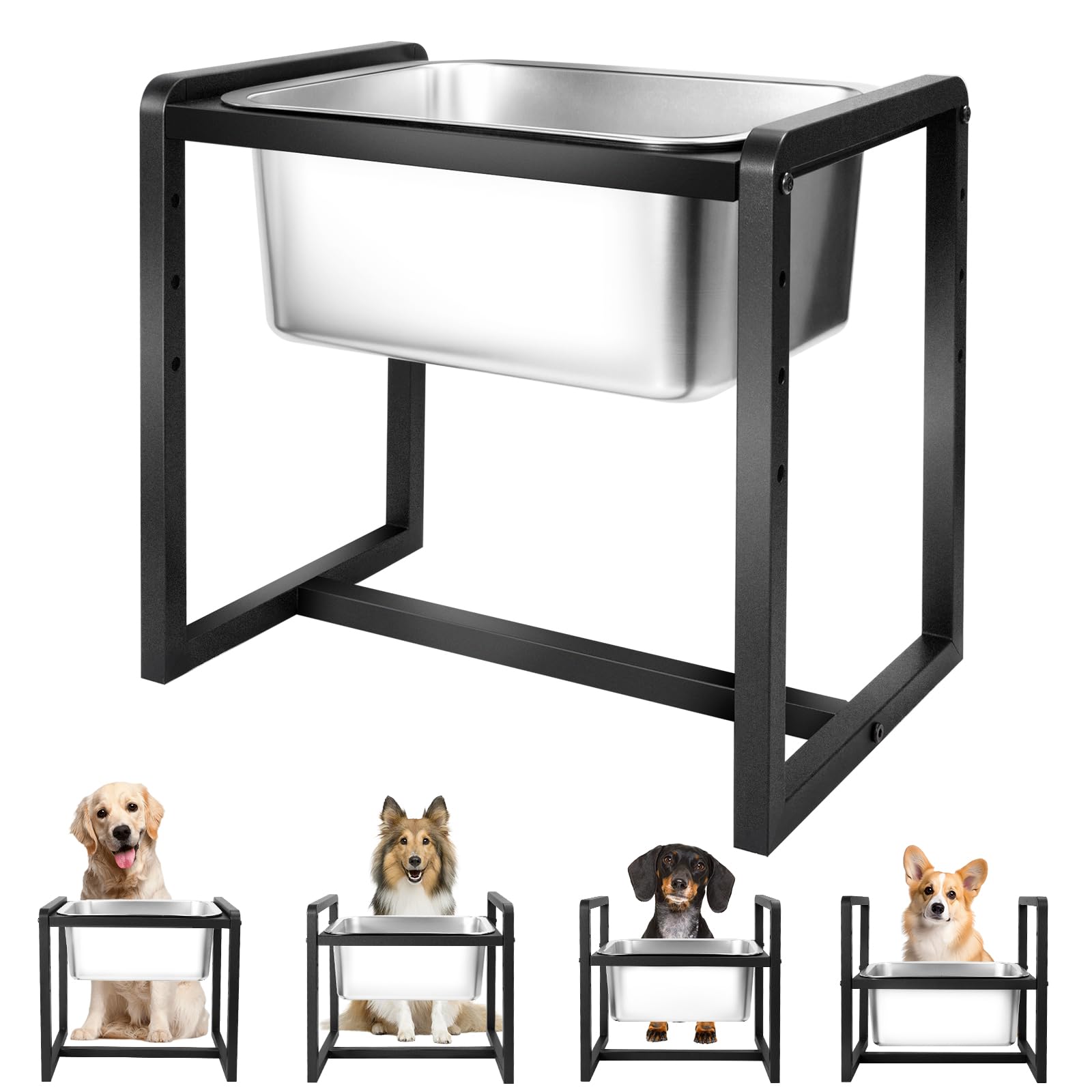 Generic adjustable height dog bowl stand showing four levels for ergonomic feeding.