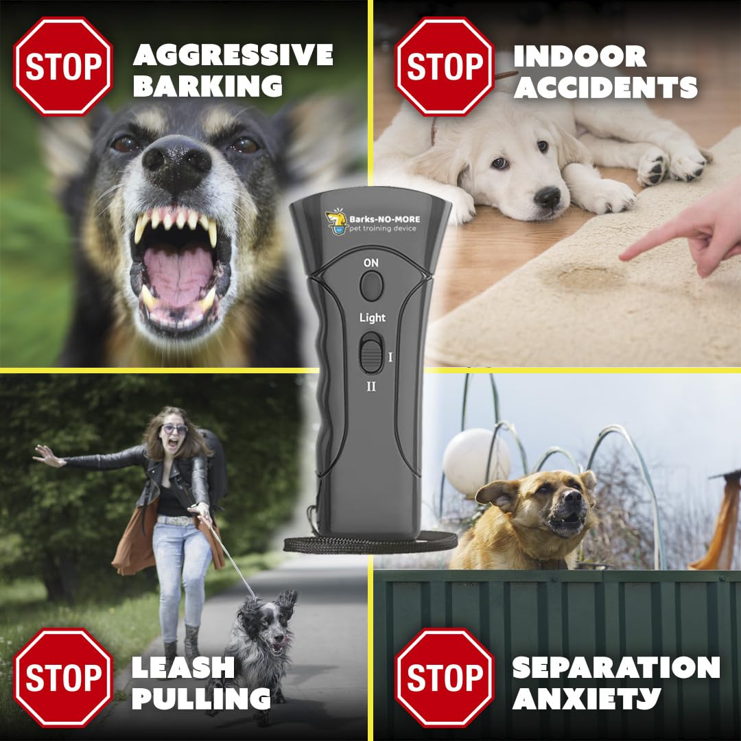 Generic Barks No More device in use demonstrating a gentle ultrasonic cue for behavior correction.