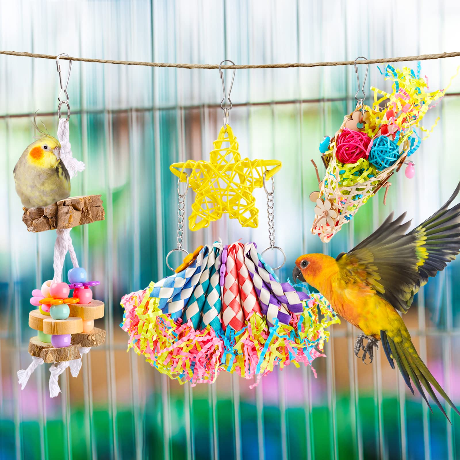Generic Bird Toys random-color-design keeps birds visually engaged