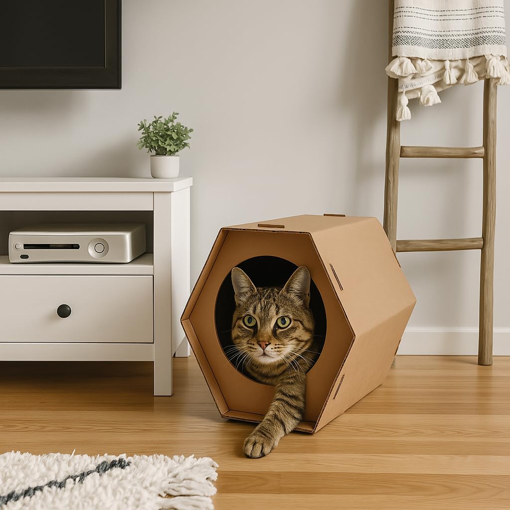Generic Cardboard Cat House entrance view highlights easy access for kittens and small cats.