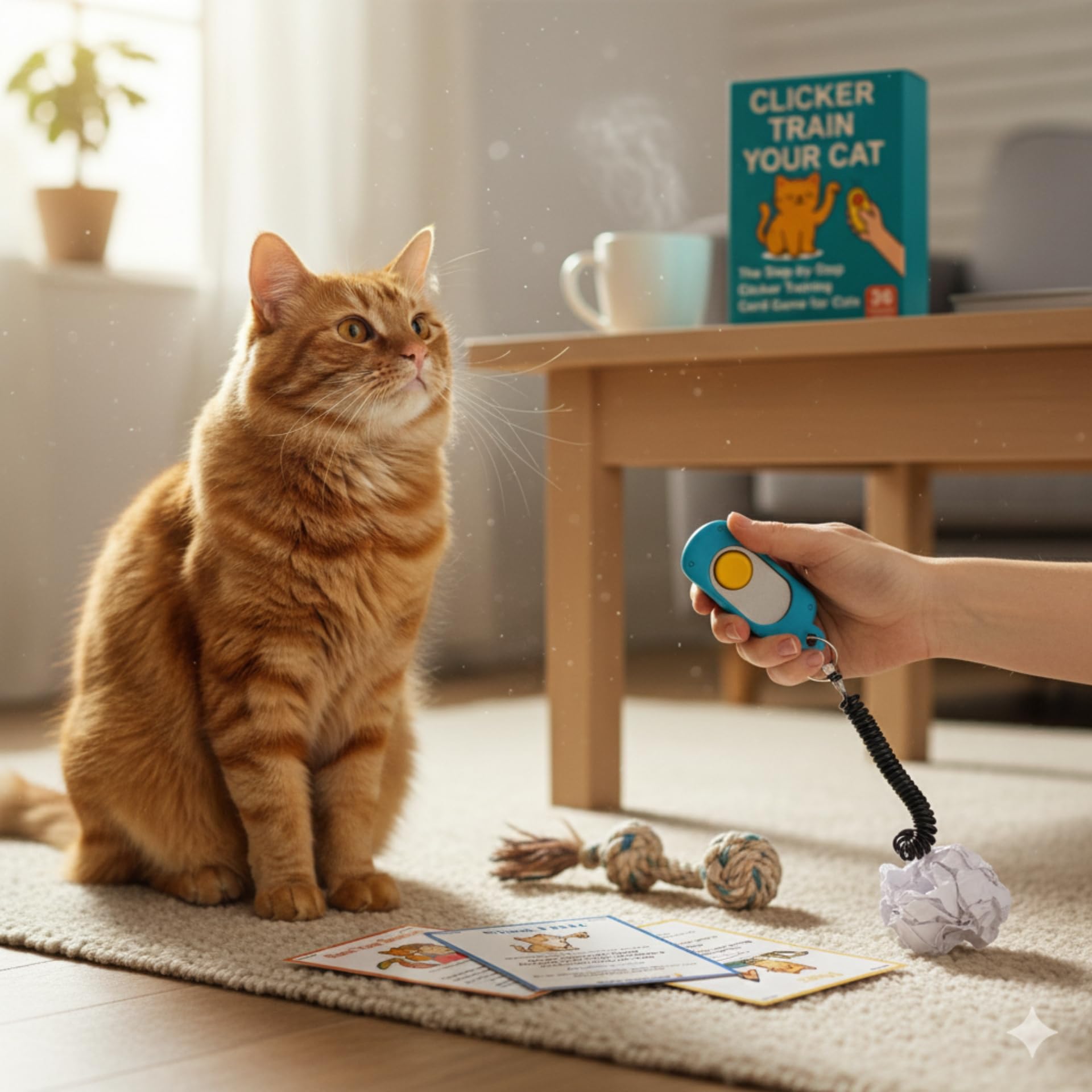 Generic Cat Clicker Training Kit cat performing high-five demonstrates engaging learning moment.