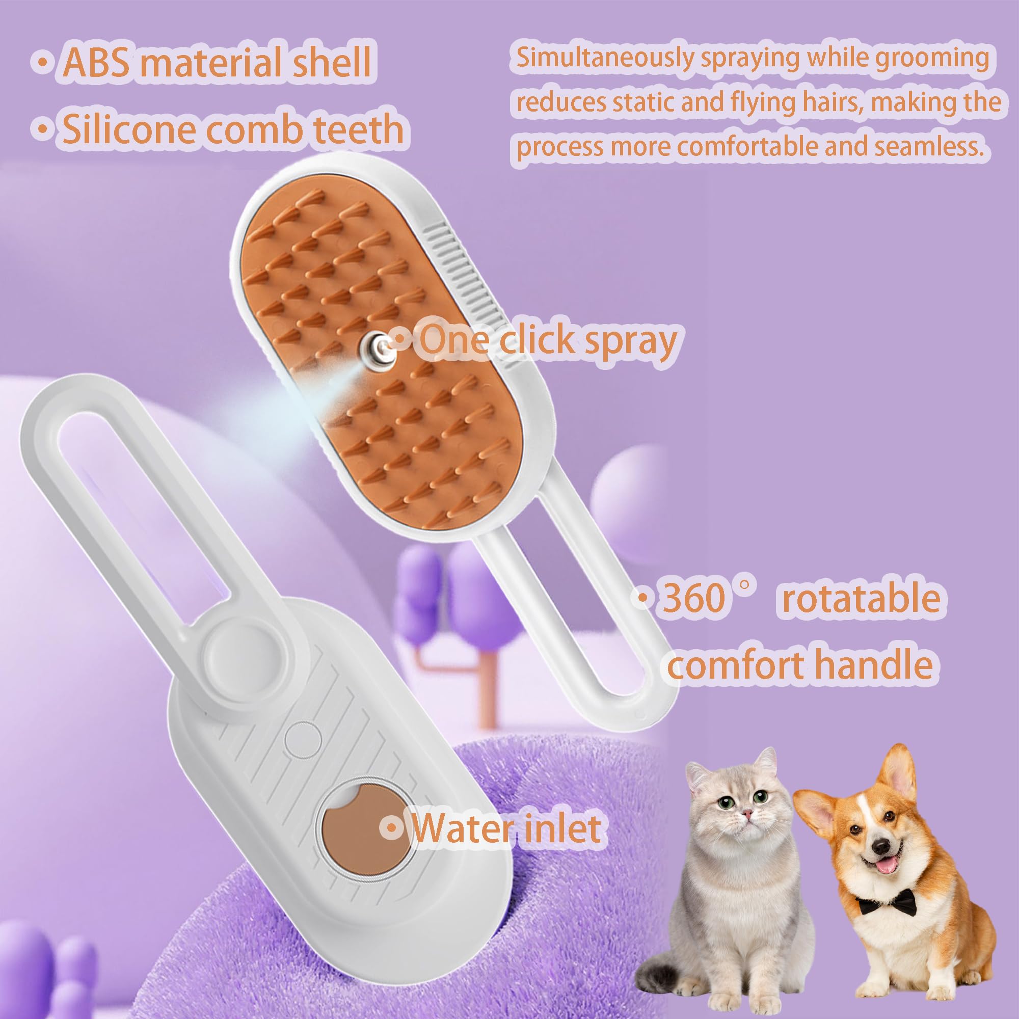 Generic cat steam brush steam mist function primes coat for smooth detangling