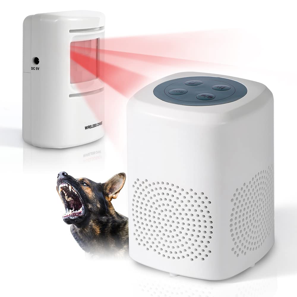 Generic Dog Barking Alarm front view highlights 1000 ft range for property coverage.