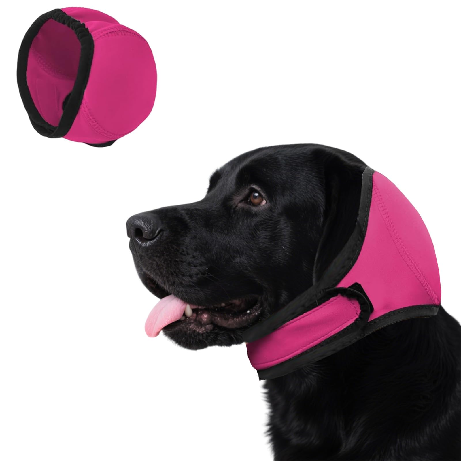 Generic Dog Quiet Ear Cover pink small closeup protects ears for anxious dogs
