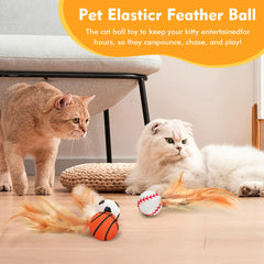 Generic feathers flutter on cat ball demonstrating sensory appeal for cats.