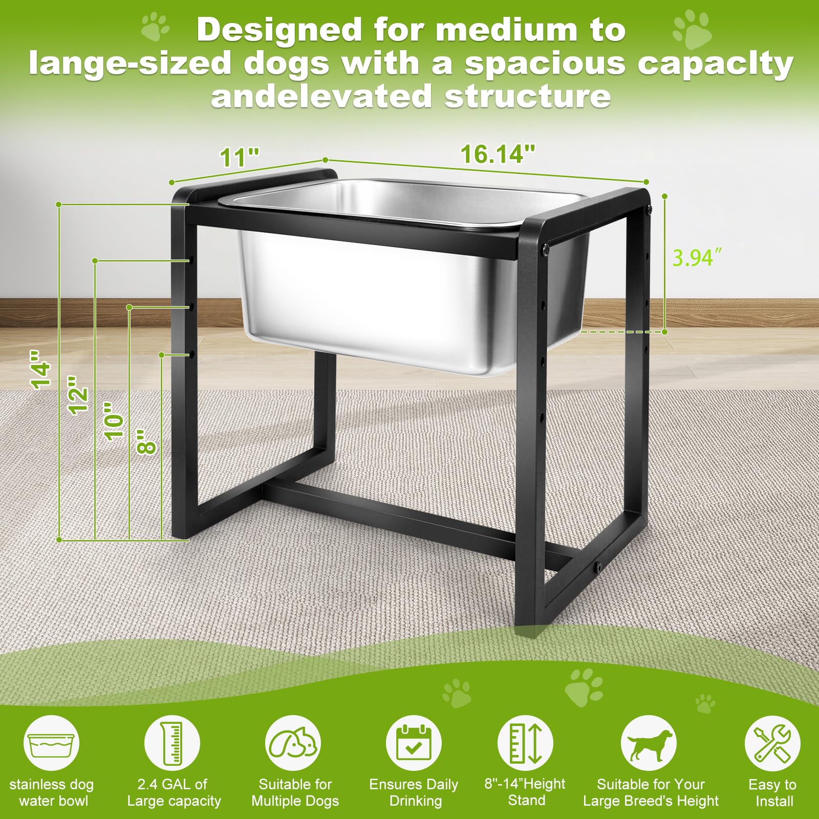 Generic four height levels tailor meals to your dog's size and comfort.