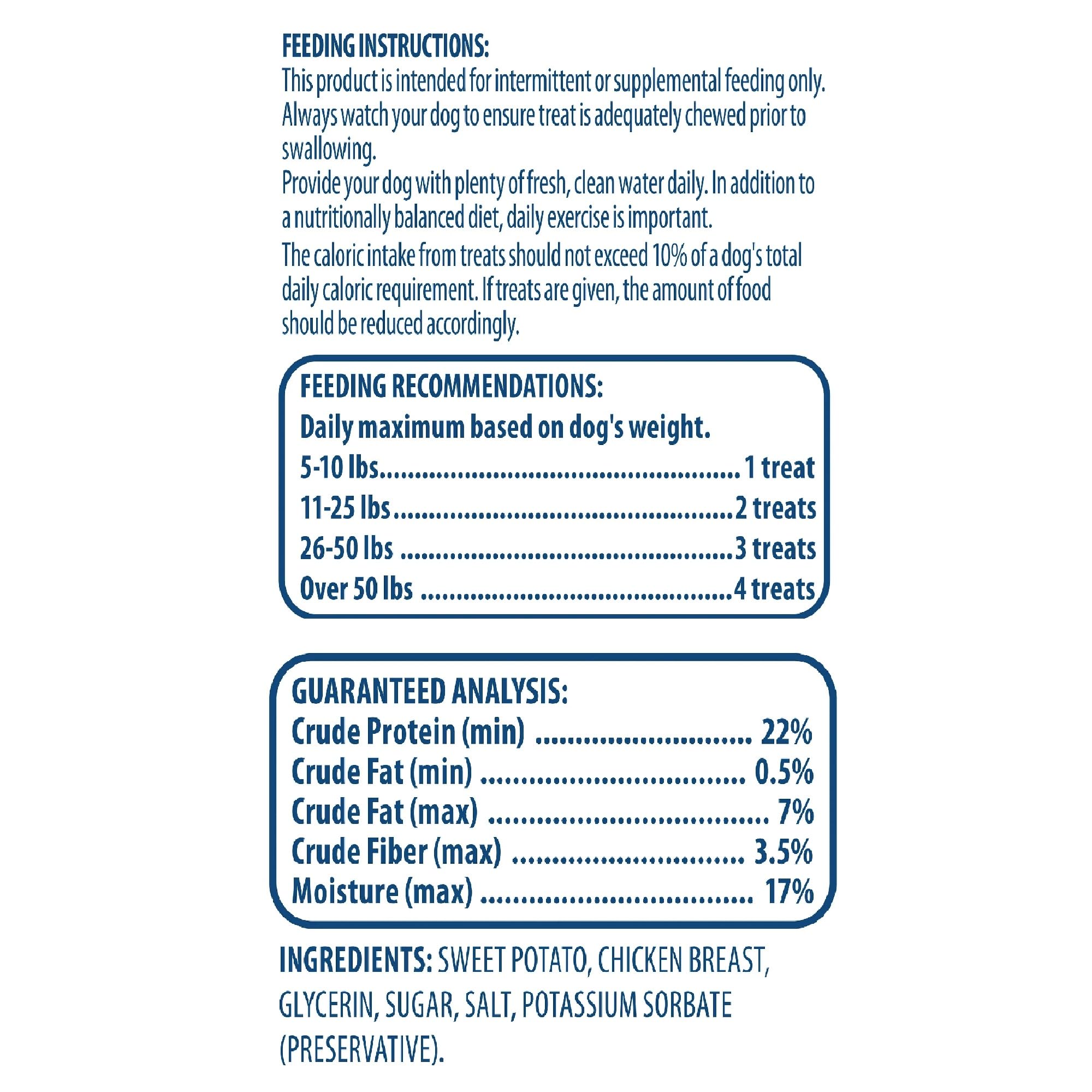 Generic Golden Rewards low-fat snack with real chicken and sweet potato.