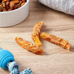 Generic Golden Rewards sweet potato wrapped chicken chews in resealable pouch for freshness.