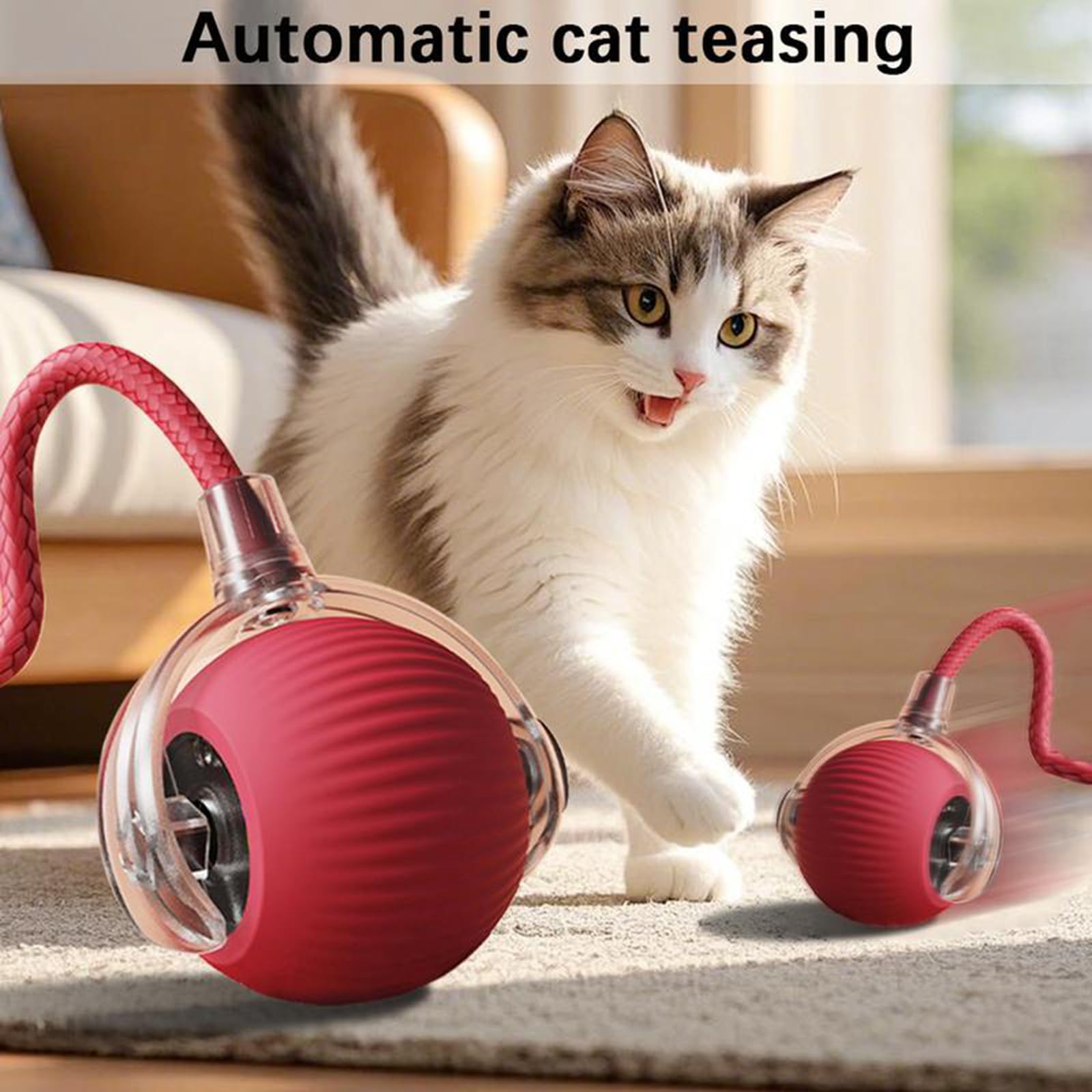 Generic Interactive Cat Ball Crimson USB-C recharge cable included