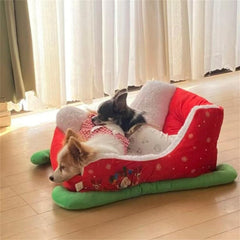 Generic Interesting Red Christmas Pet Bed indoor-outdoor usage demonstrates versatile placement for pets.