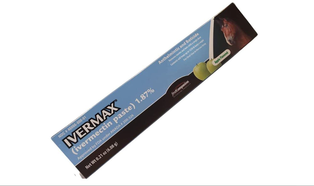Generic Ivermax paste brand logo on packaging for horse care.