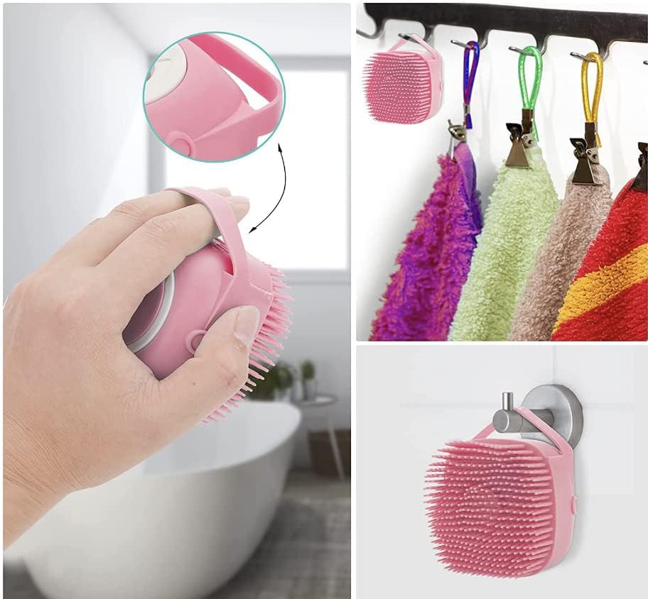 Generic pet-bath-massage-brush-pink-anti-slip-handle ensures secure grip.