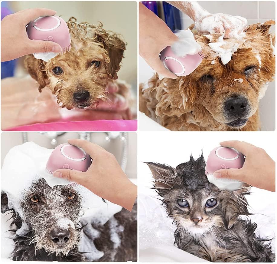 Generic pet-bath-massage-brush-pink-packaging shows compact, travel-friendly grooming kit.