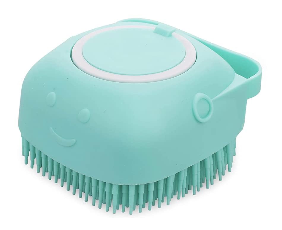 Generic Pet Bath Massage Brush with shampoo-dispensing feature speeds up washing