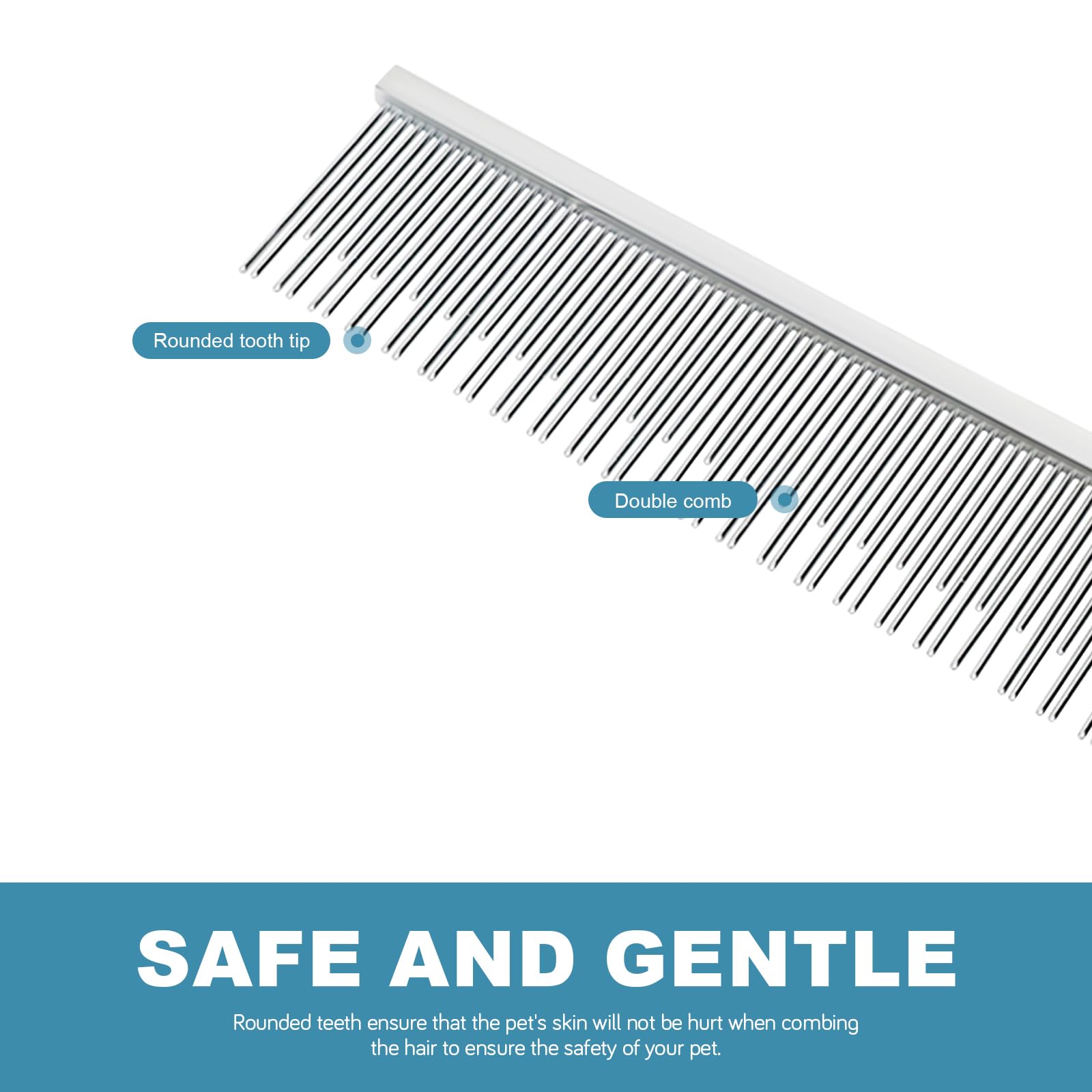 Generic pet comb with round tips ensures comfortable grooming for pets and owners