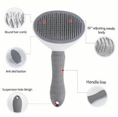 Generic Pet Grooming Brush self-cleaning button in action for quick cleanup.