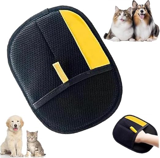 Generic Pet Hair Removal Glove in use collects fur from clothing and furniture.