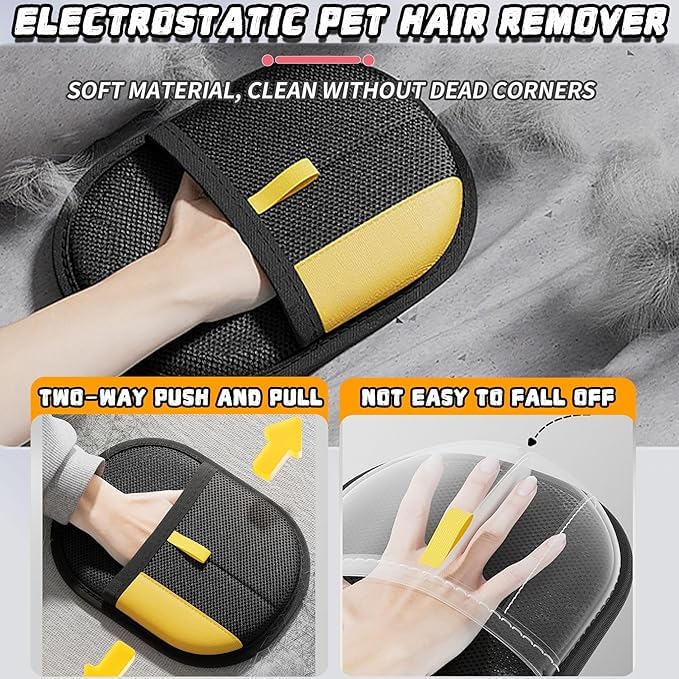 Generic Pet Hair Removal Glove in use on sofa to pick up pet fur quickly.
