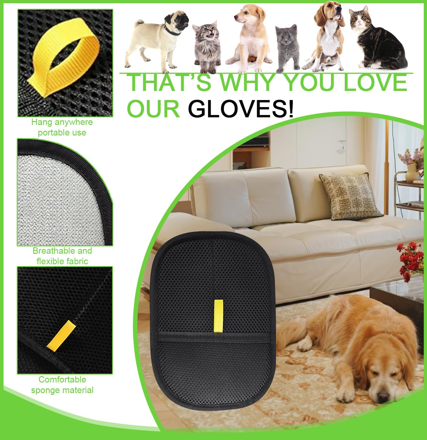 Generic pet hair removal gloves anti-slip grip in hand during grooming session.