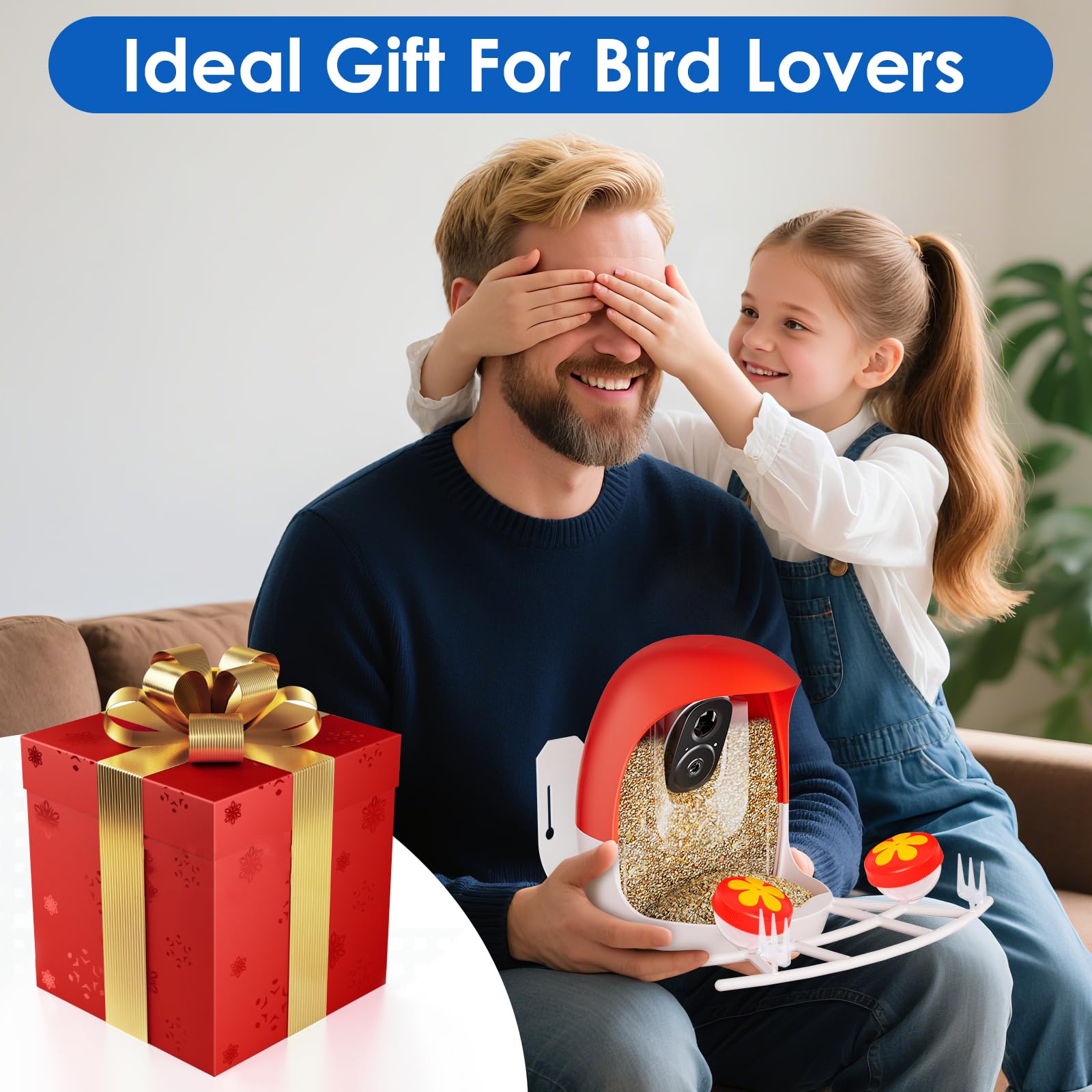 Generic Smart AI outdoor solar bird feeder offers 2.4GHz WiFi and storage options.