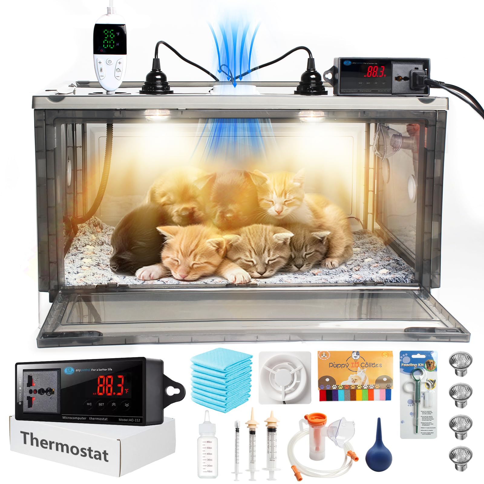 Geniprem Puppy Incubator maintains stable temperature for newborns, ensuring consistent warmth.