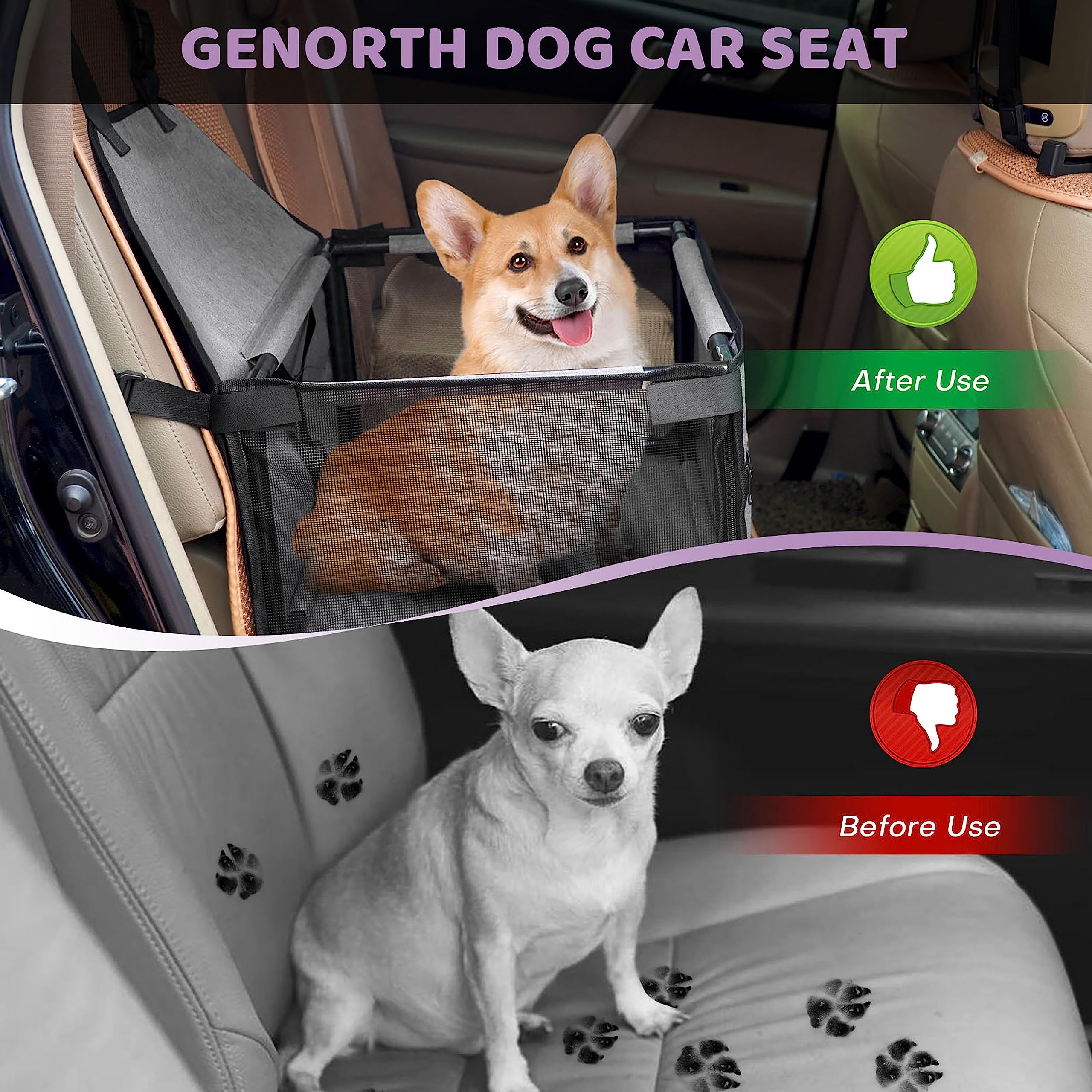 GENORTH dog car seat detachable frame makes cleaning and storage easier.