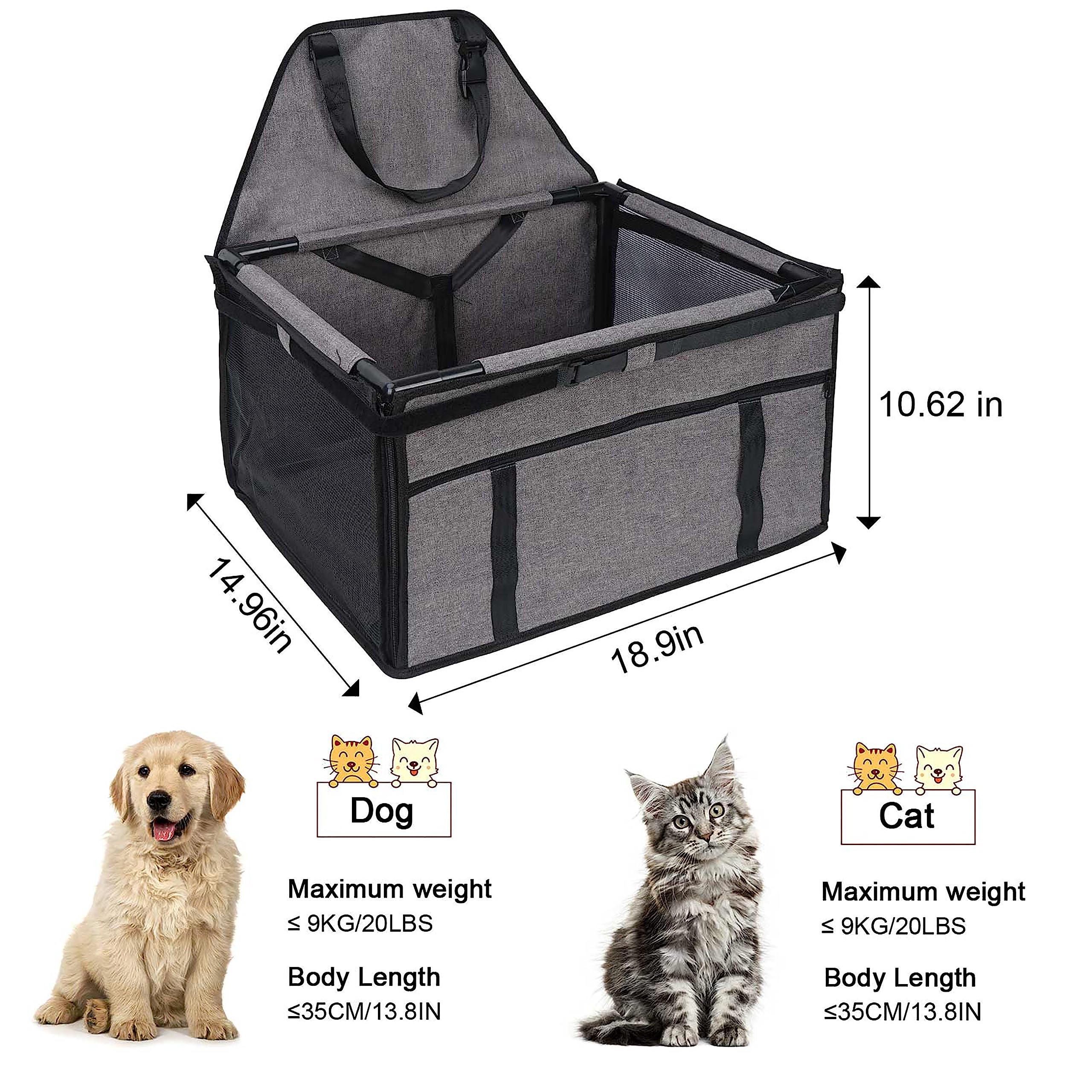 GENORTH dog car seat front pocket stores treats or wipes for travel convenience.