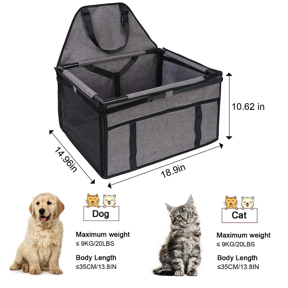 GENORTH dog car seat front pocket stores treats or wipes for travel convenience.