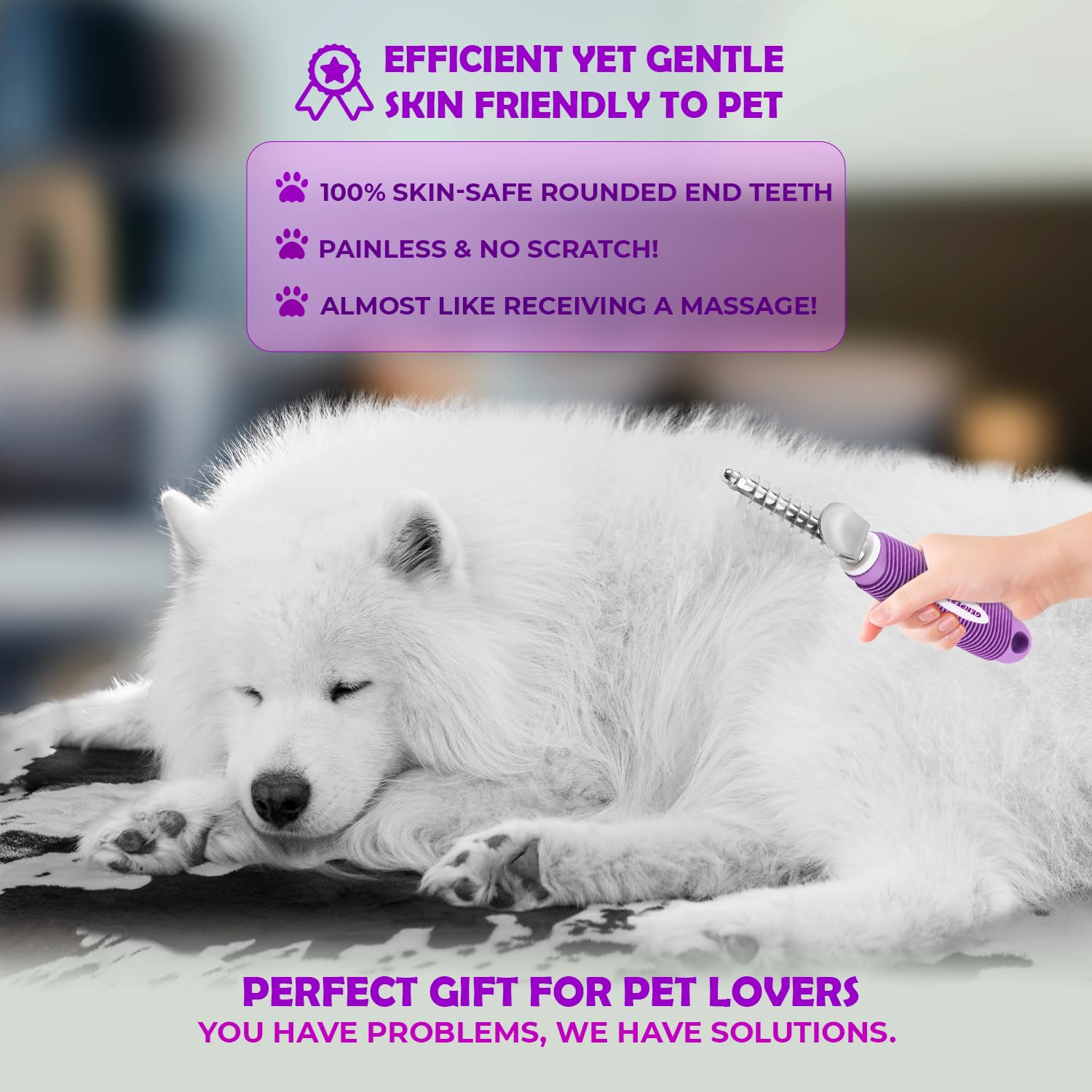 GENPEPADO multi-animal grooming rake supports medium-to-long coats