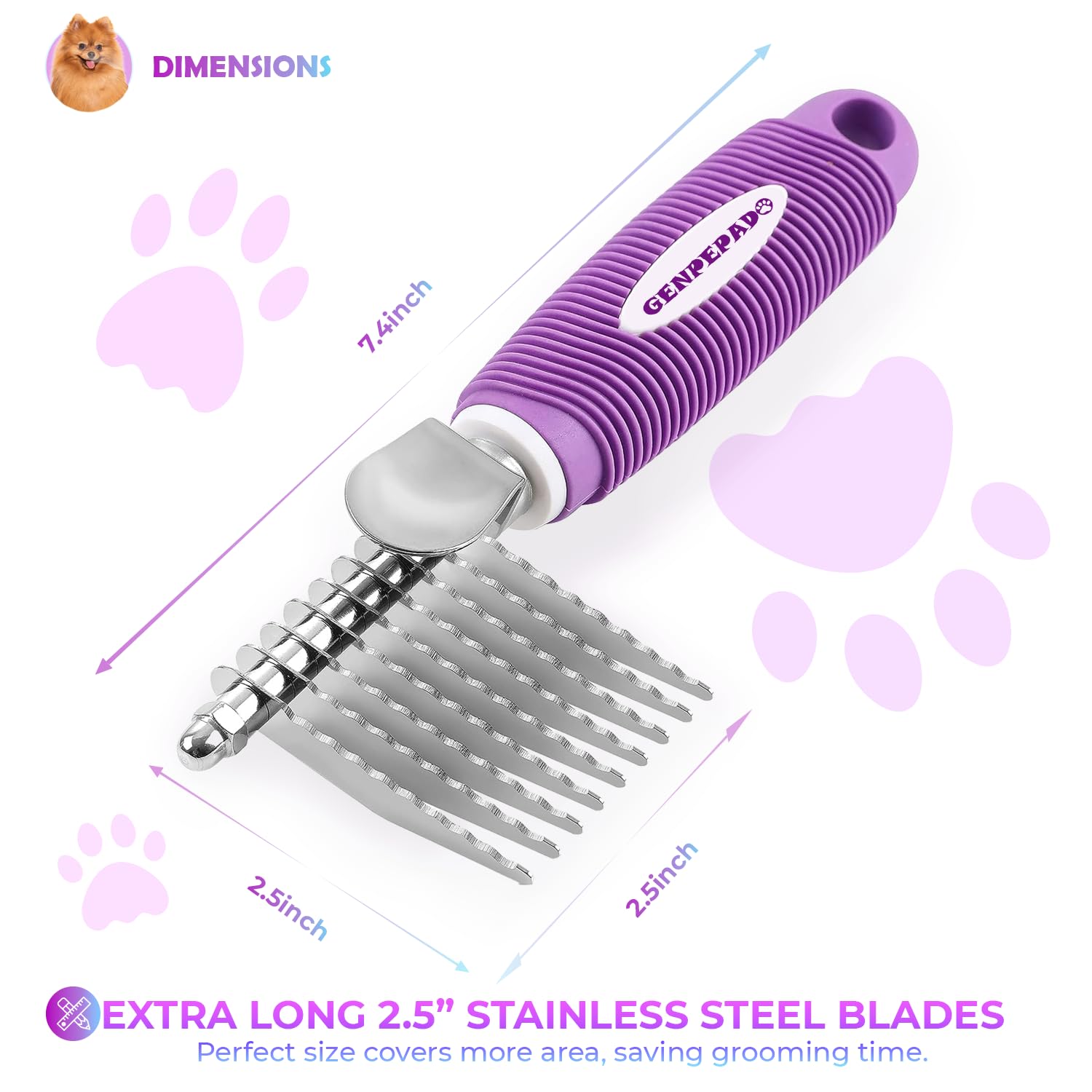 GENPEPADO wide-head brush for mats and fast detangling during grooming