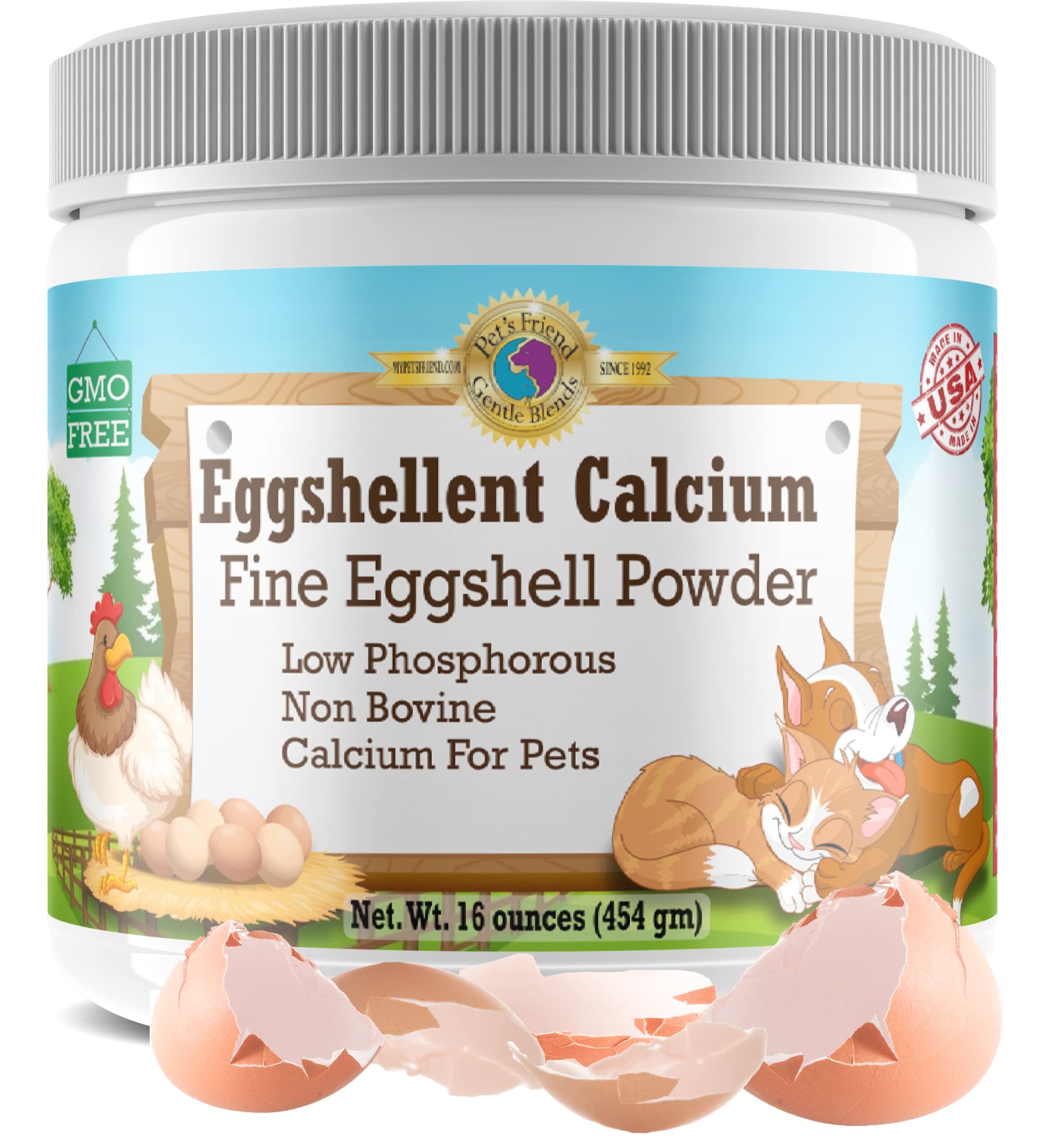 Gentle Blends Pet's Friend eggshellent calcium bottle with 16oz container for daily calcium support