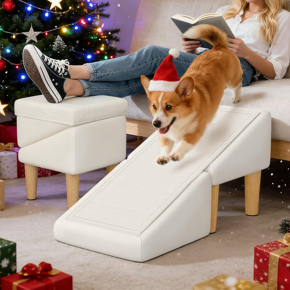 GenxQian dog ramp folded for compact storage in small spaces.