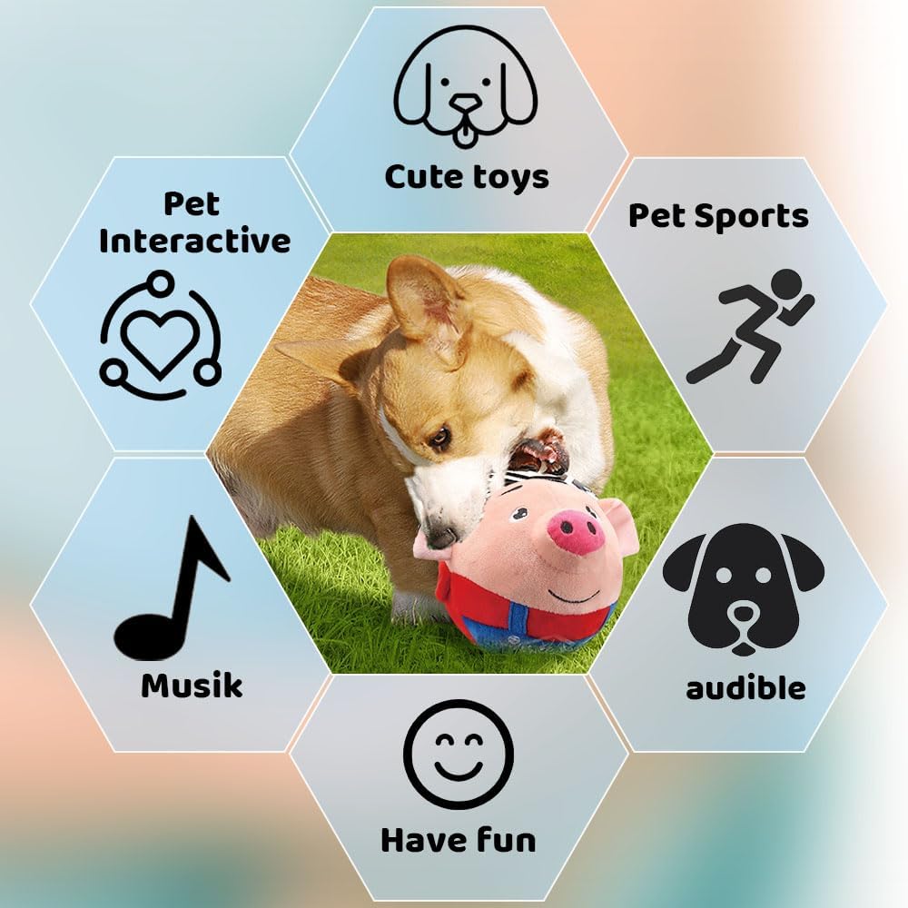 Geojec Interactive Dog Ball blue pig charging port close up.