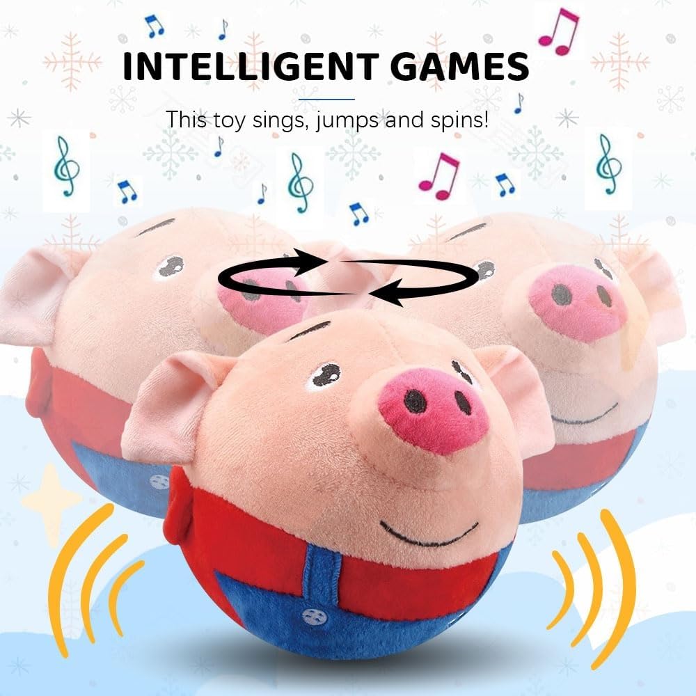 Geojec Interactive Dog Ball blue pig washable cover removal.