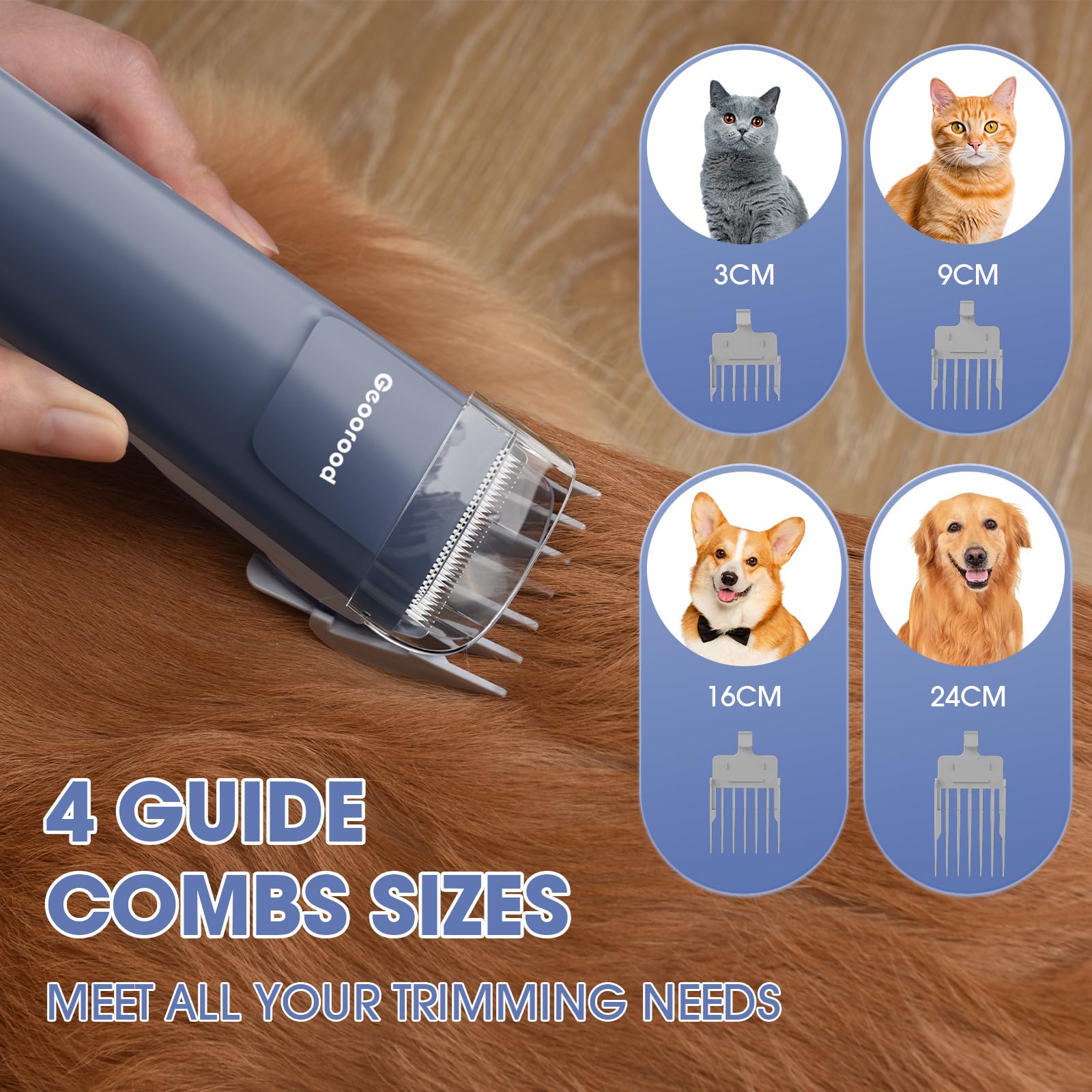 Geoorood dog grooming vacuum-dryer kit brush helps lift loose hair during sessions
