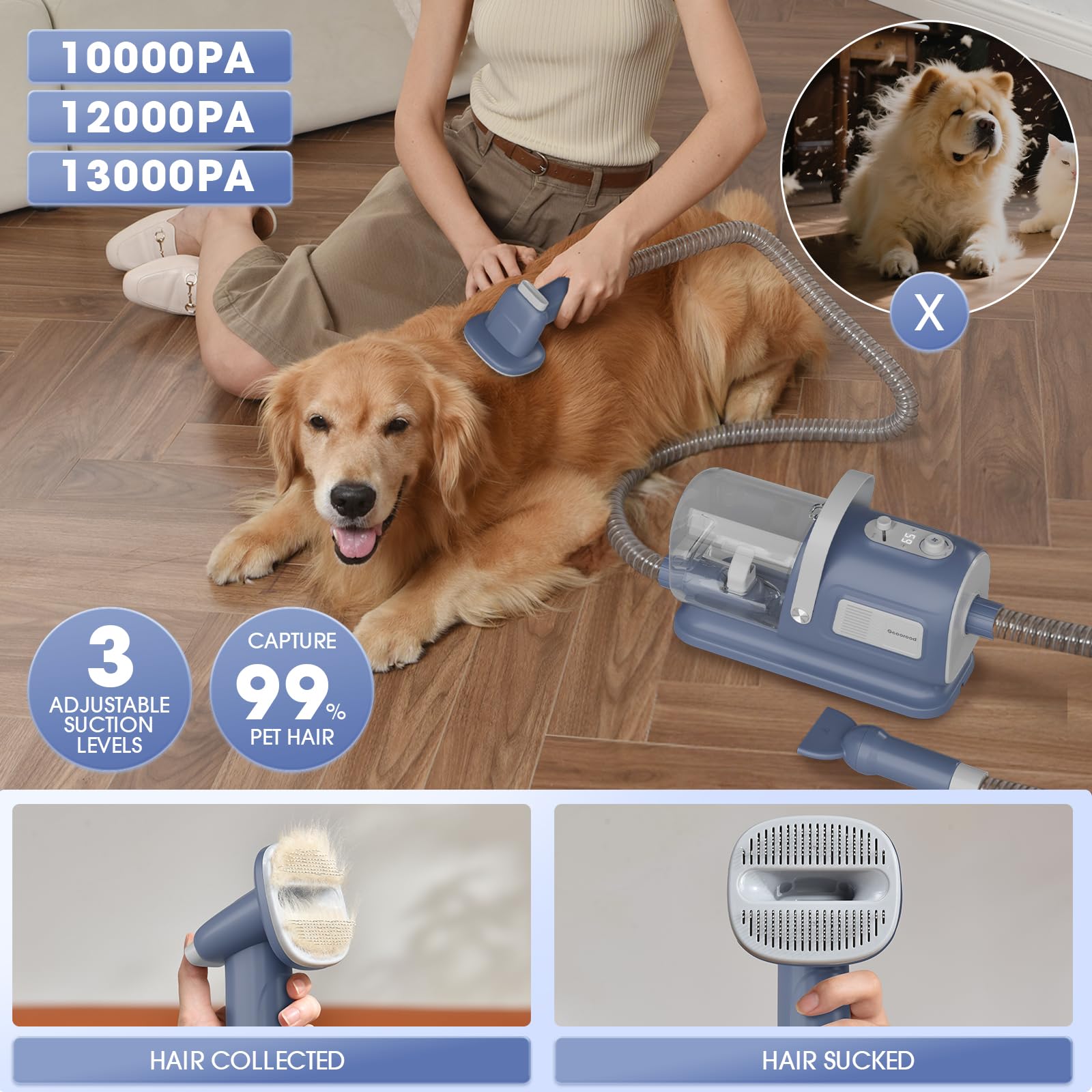 Geoorood dog grooming vacuum-dryer kit clippers provide smooth trimming capability