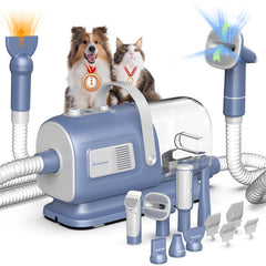 Geoorood dog grooming vacuum-dryer kit cover shows all-in-one home grooming convenience