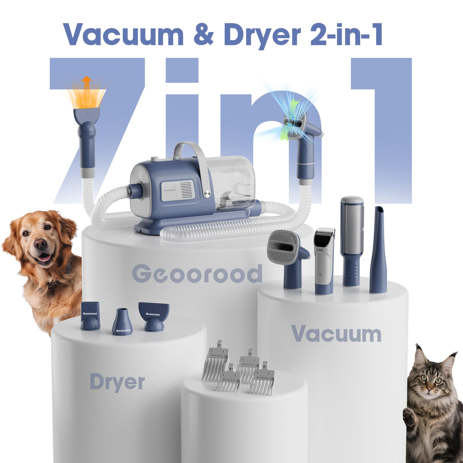 Geoorood dog grooming vacuum-dryer kit dust cup highlights easy fur disposal