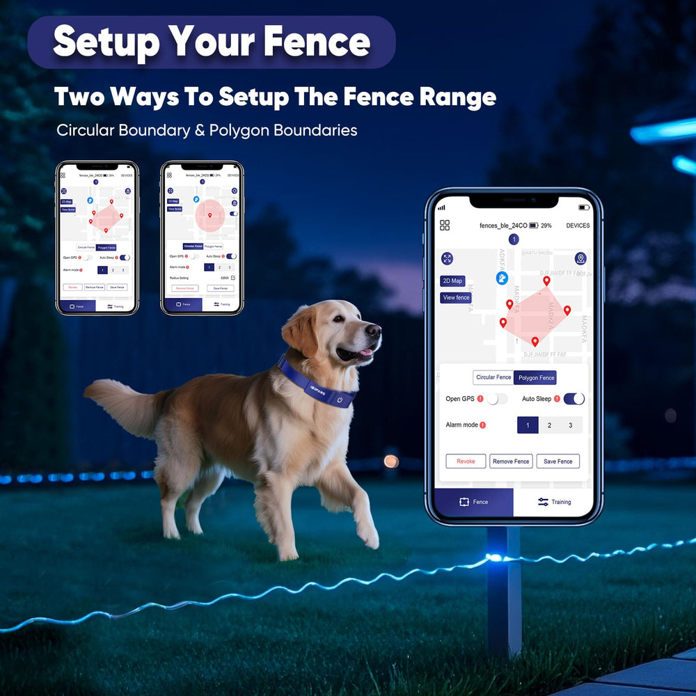 GeoPaws fence options including circle and polygon shapes for flexible layouts