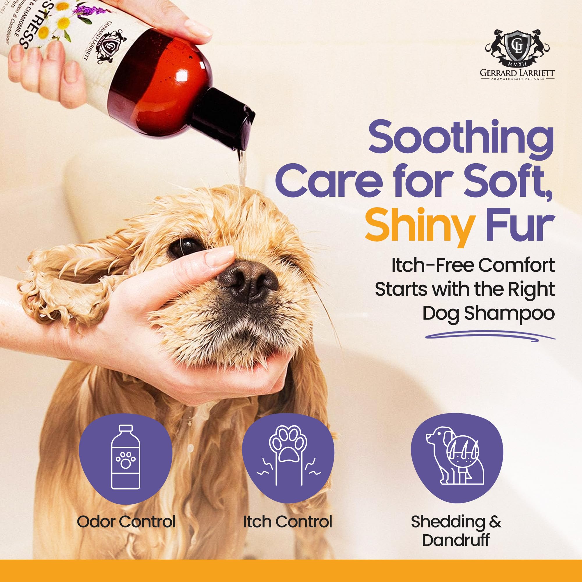 Gerrard Larriett bath-time dog session shows gentle lather for sensitive skin.