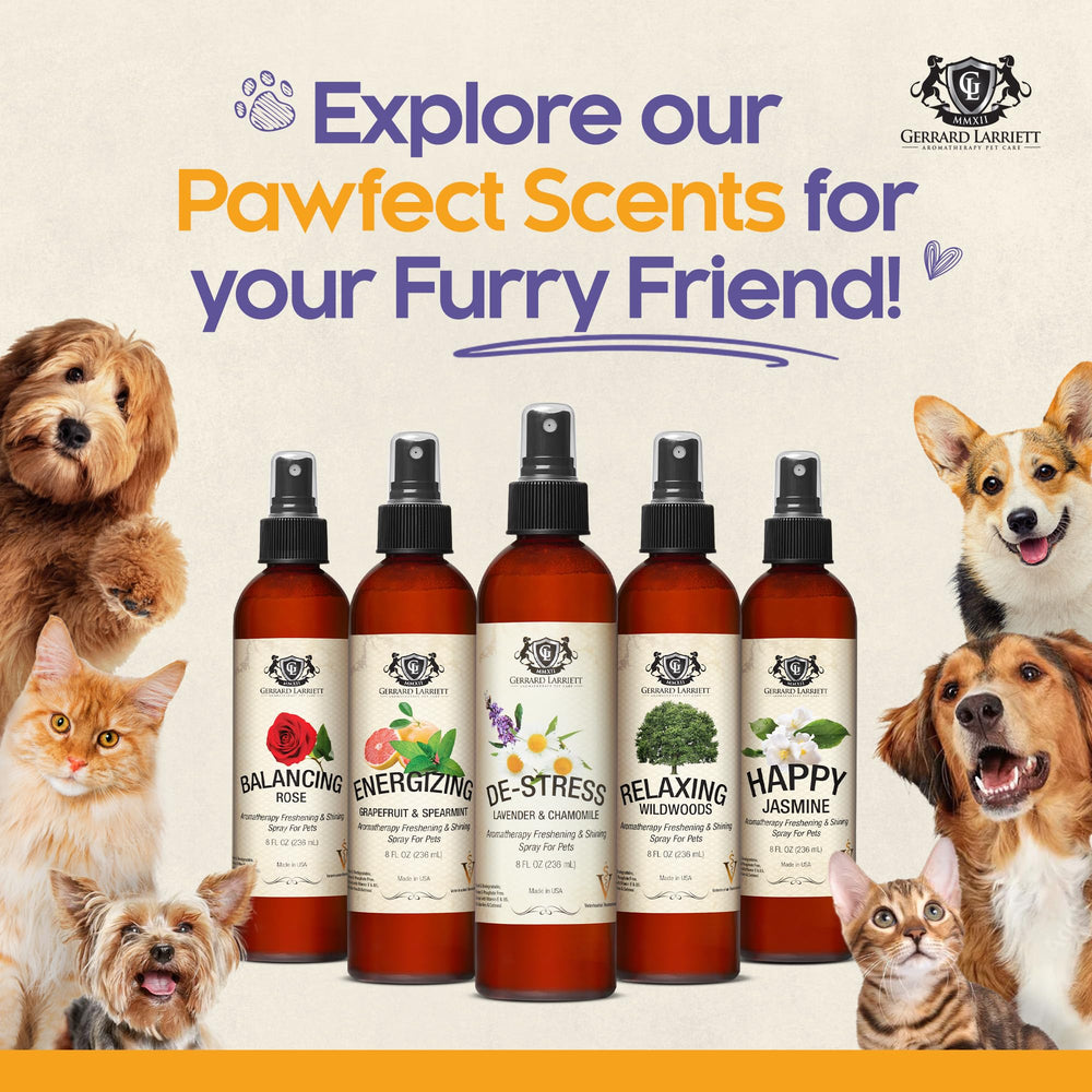 Gerrard Larriett Dog After-Bath Refresh scene showing calming aroma and deodorizing effect