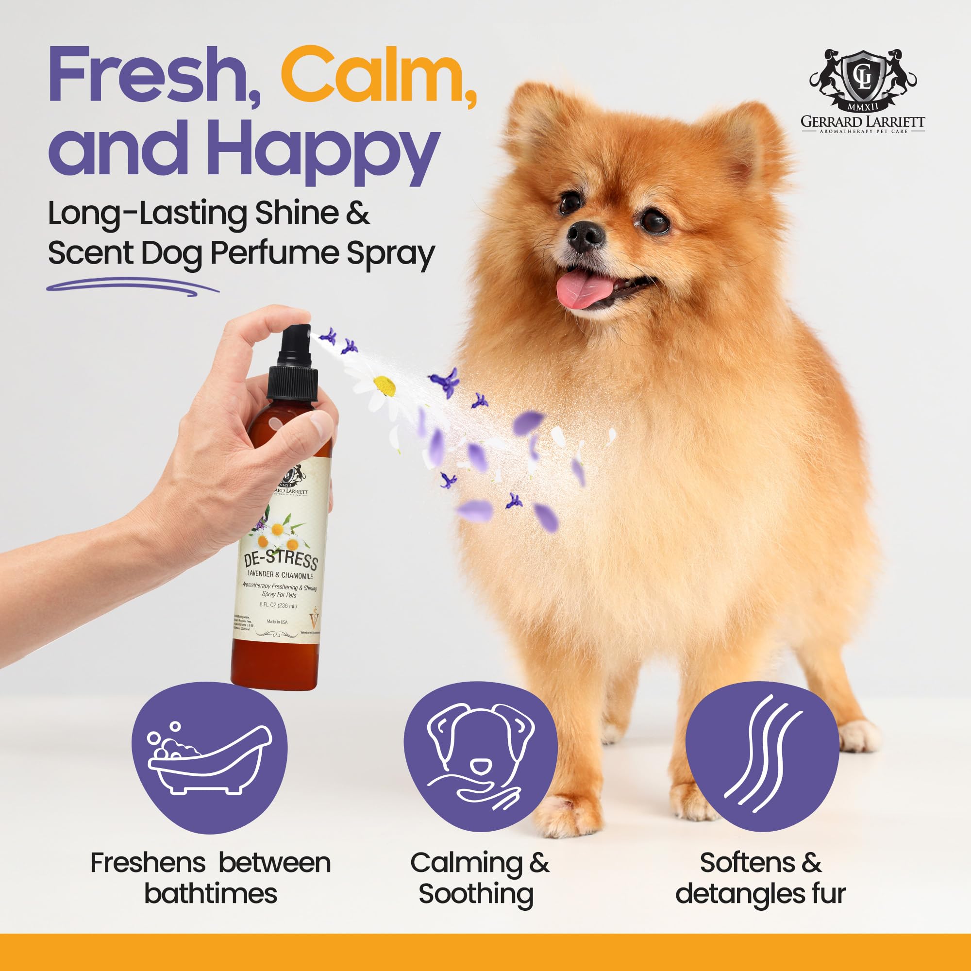 Gerrard Larriett Dog Perfume Spray application on coat for easy daily fragrance boost