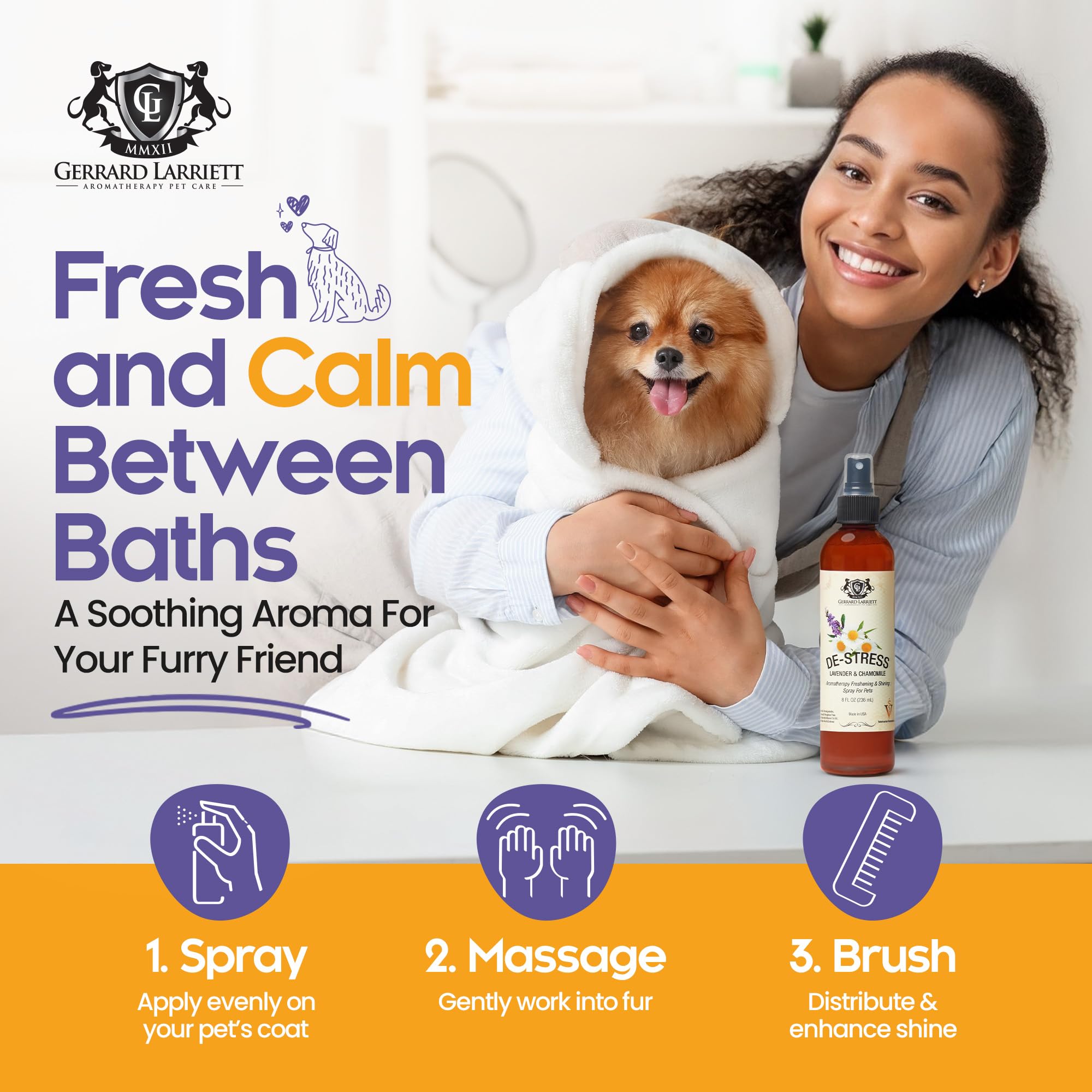 Gerrard Larriett Pet Care ingredients display with aloe oats lanolin vitamin E for coat care