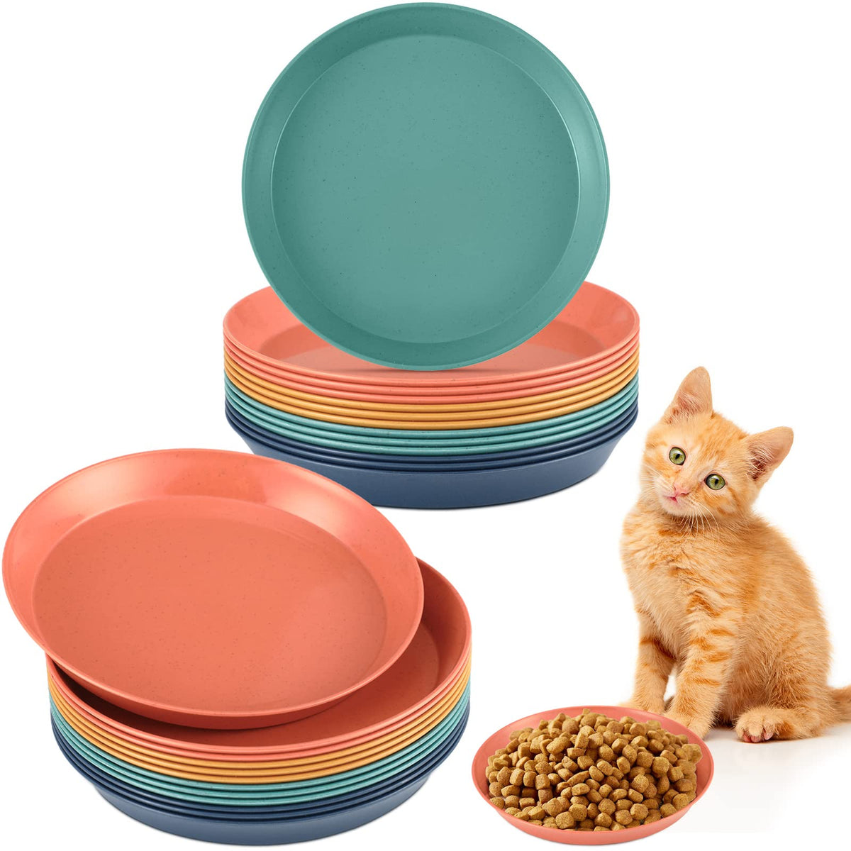 Gerrii 24-piece cat bowls in four colors arranged for daily feeding versatility