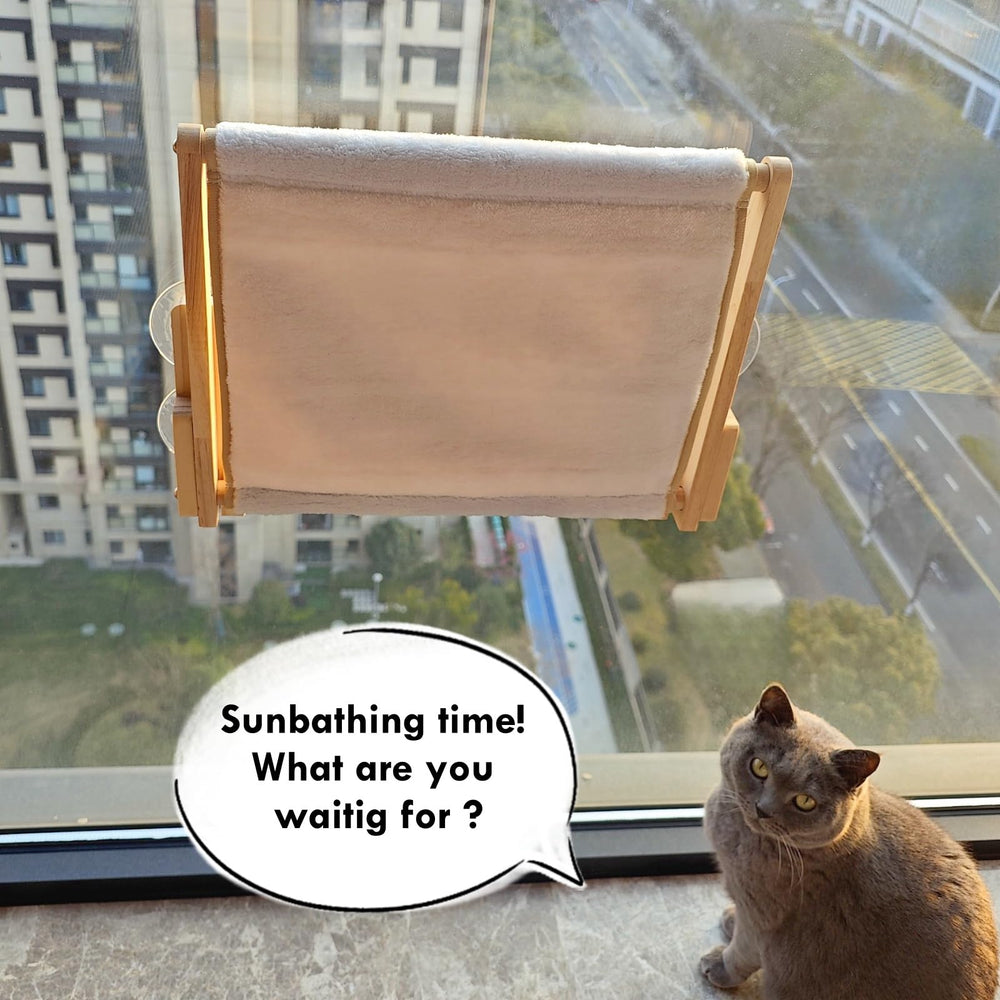 GesomePurrz foldable window perch assembled and ready for sunny cat lounging.