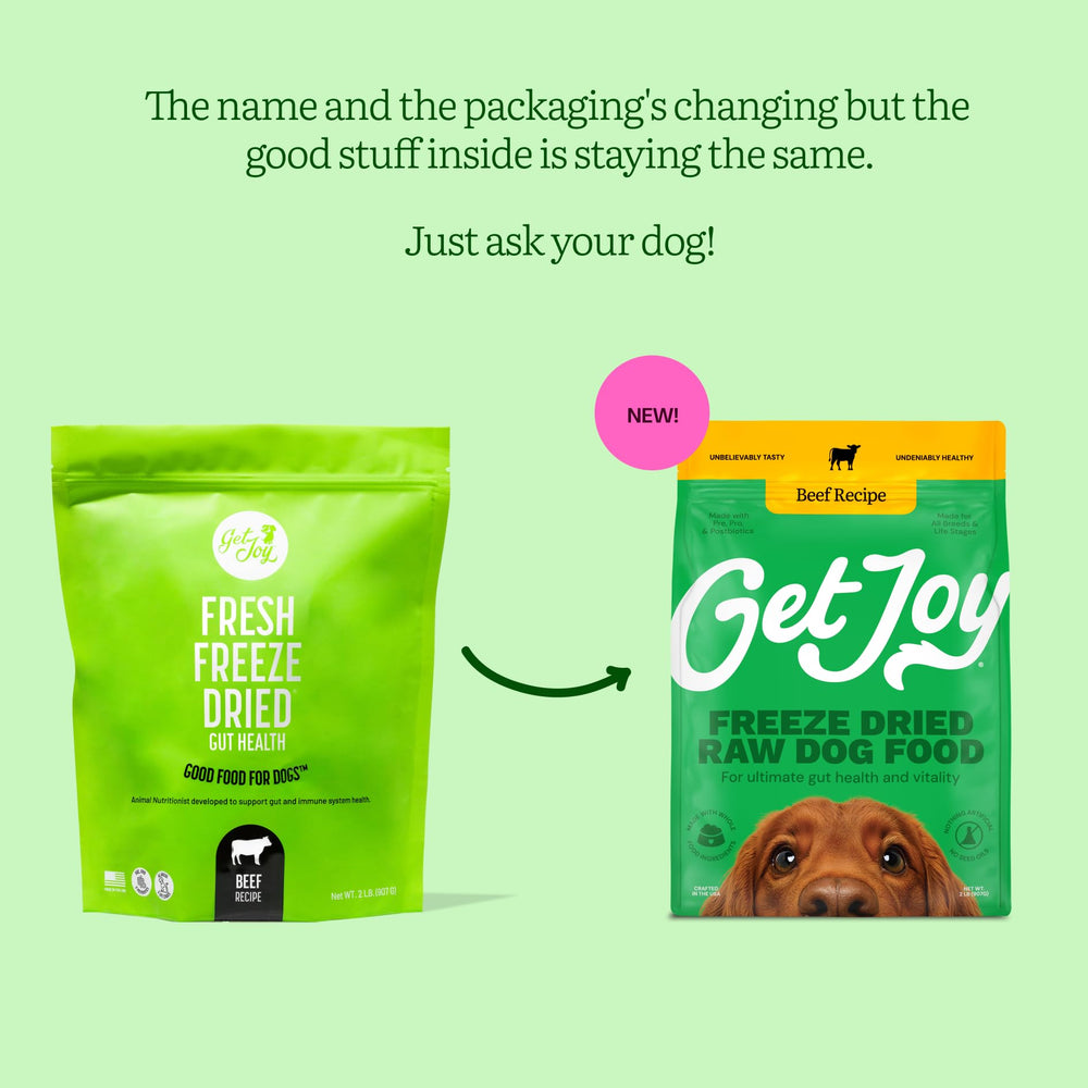 Get Joy Freeze Dried Raw Beef Meal chunks for all breeds.