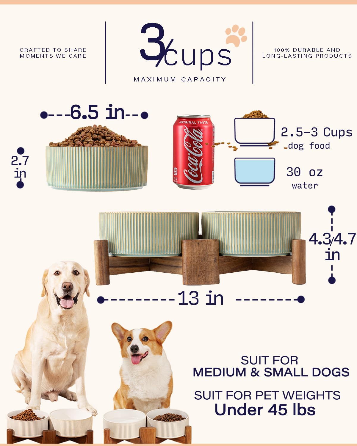 Getstar ceramic dog bowls on acacia wood stand offering stable ergonomic height